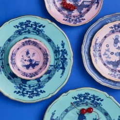 Set di 2 Piatti Fondi Oriente Italiano Iris in Porcellana Blu