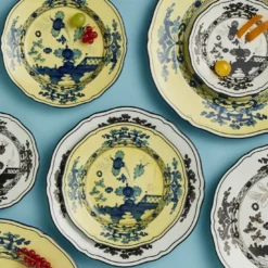 Set di 6 Piatti Fondi Oriente Italiano Citrino in Porcellana Gialla di Gio Ponti