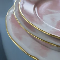 Set di 6 piatti fondi Rosa Paris in porcellana e oro realizzati a mano