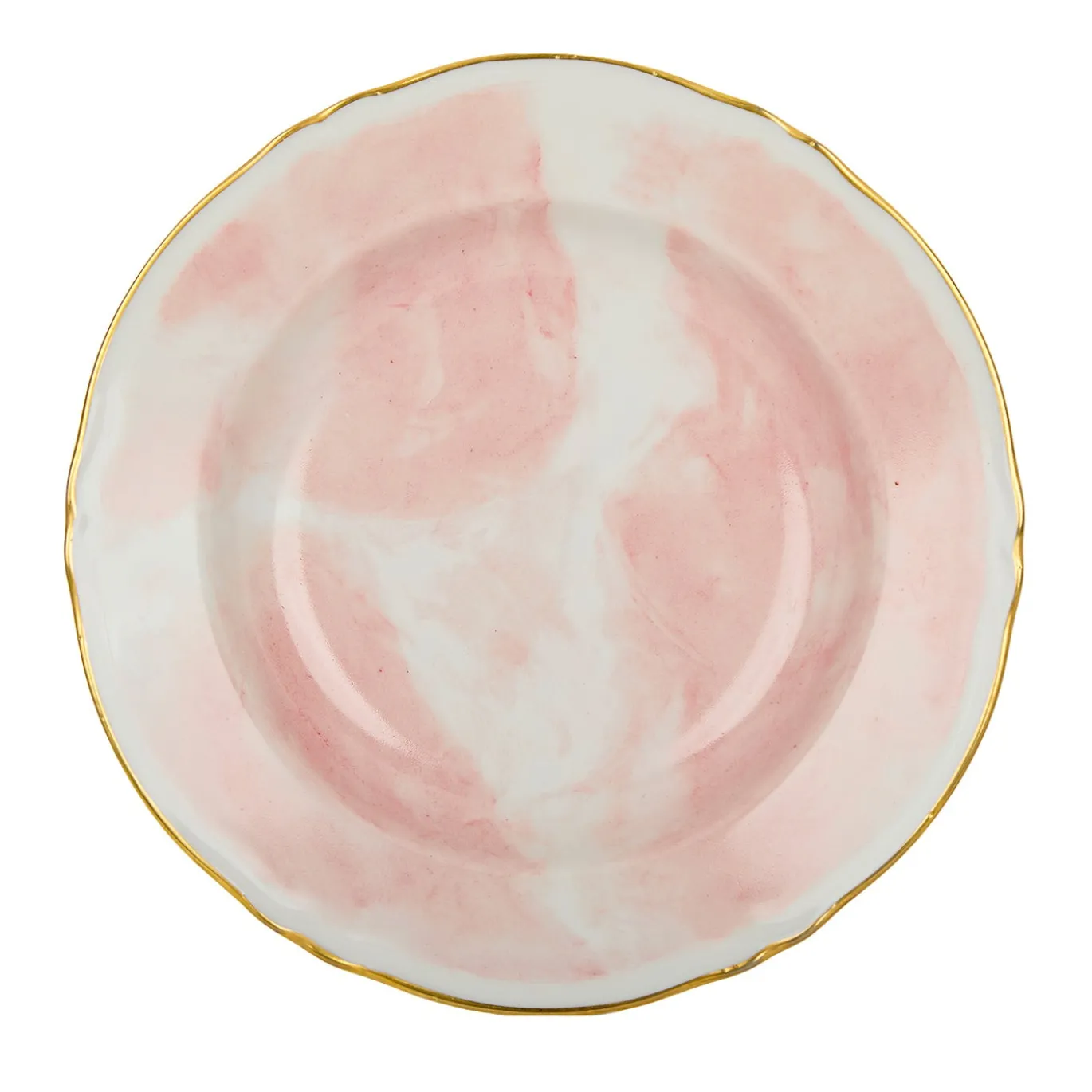 Set di 6 piatti fondi Rosa Paris in porcellana e oro realizzati a mano