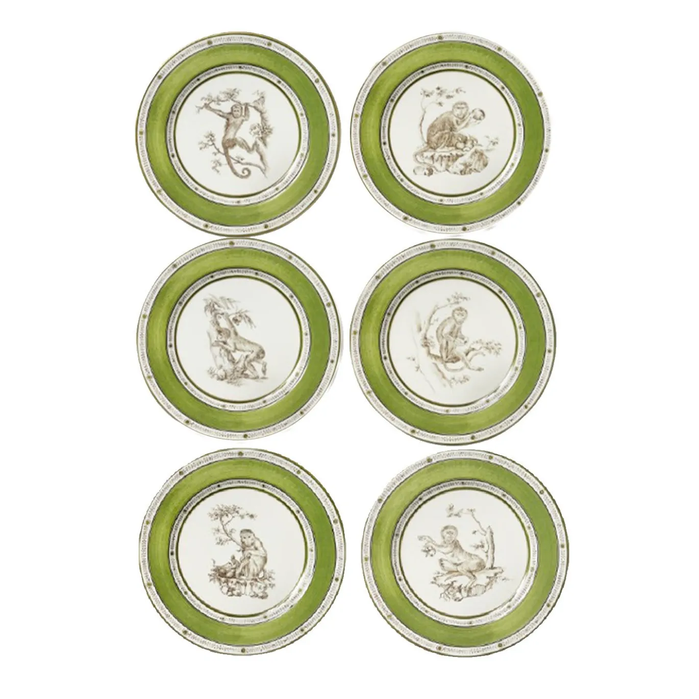 Set di 6 Piattini da Dessert Scimmie Verdi #1