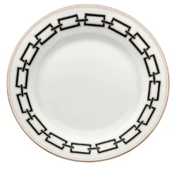 Set di 6 Piatti Piani Catene Nero in Porcellana Bianca di Gio Ponti