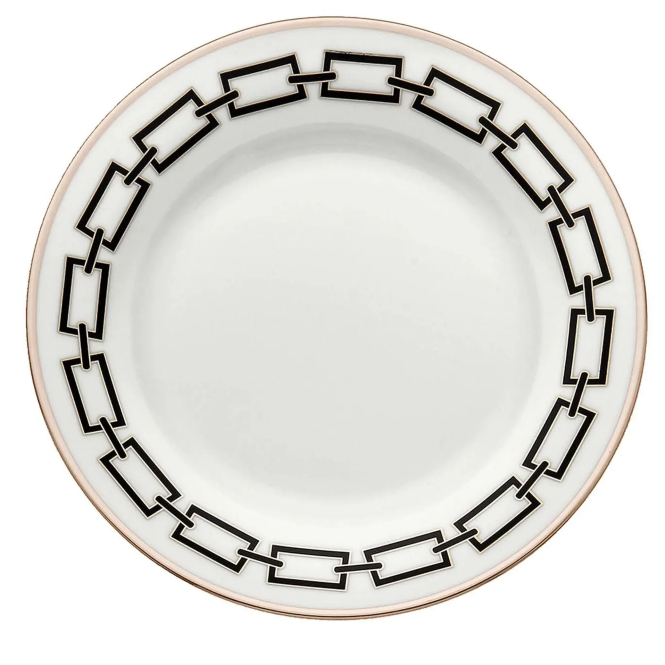 Set di 6 Piatti Piani Catene Nero in Porcellana Bianca di Gio Ponti