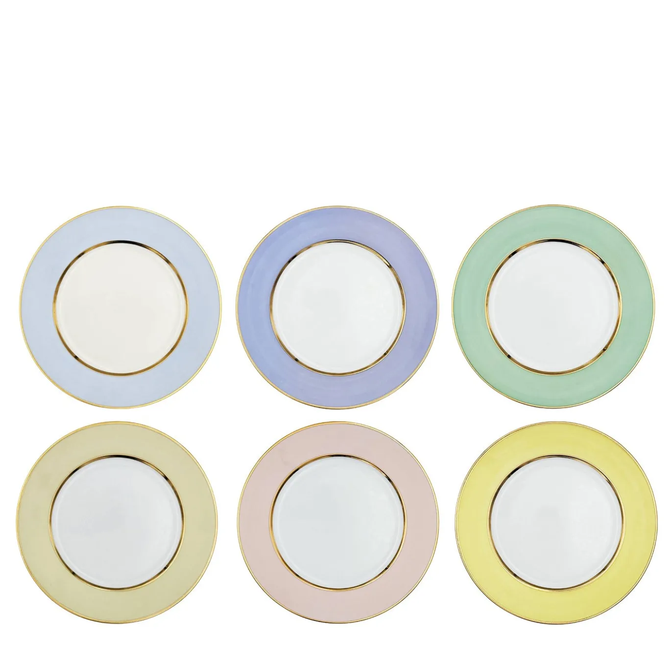 Set di 6 piatti piani in porcellana multicolore pastello