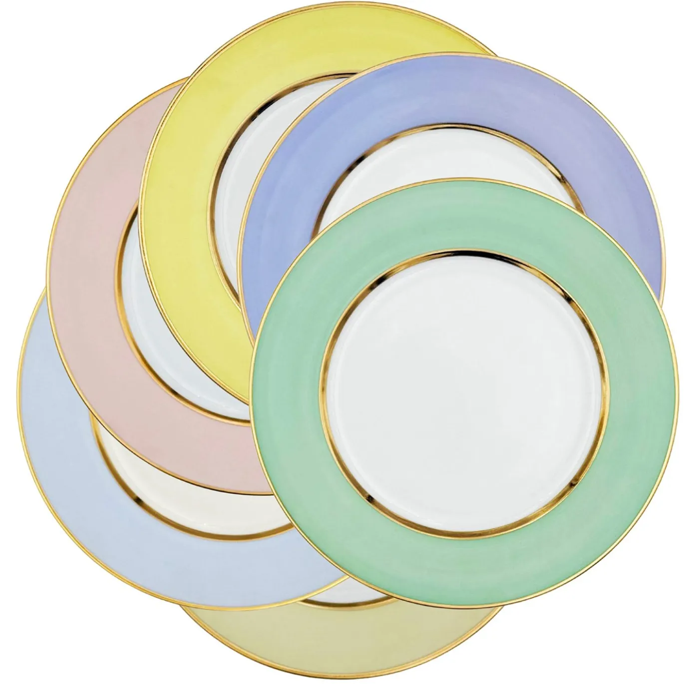 Set di 6 piatti piani in porcellana multicolore pastello