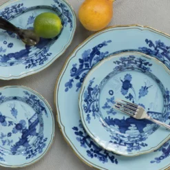 Set di 6 Piatti Piani Oriente Italiano Iris in Porcellana Blu