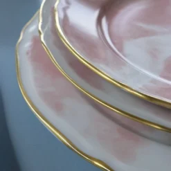 Set di 6 piatti piani Rosa Paris in porcellana e oro realizzati a mano