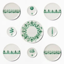 Set di 4 piatti piani rotondi Jardin à l'Italienne in ceramica verde
