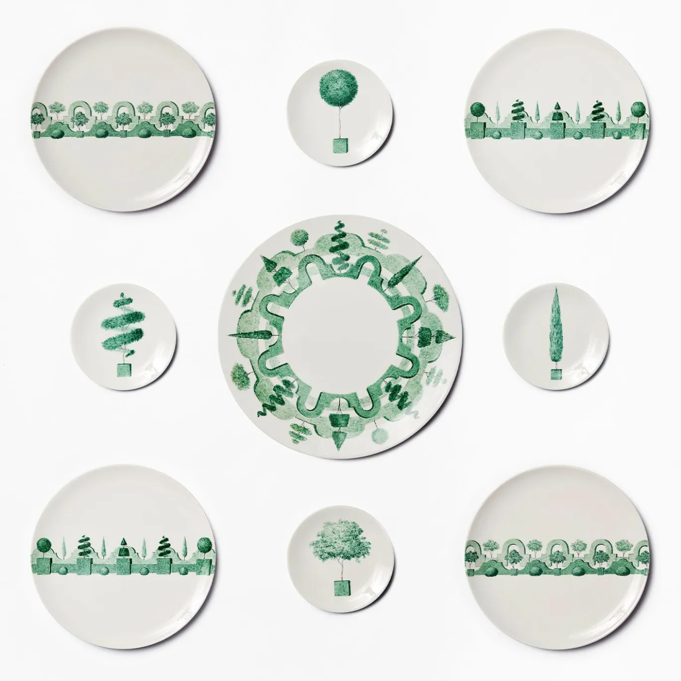 Set di 4 piatti piani rotondi Jardin à l'Italienne in ceramica verde