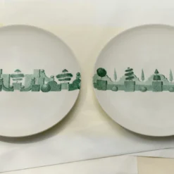 Set di 4 piatti piani rotondi Jardin à l'Italienne in ceramica verde