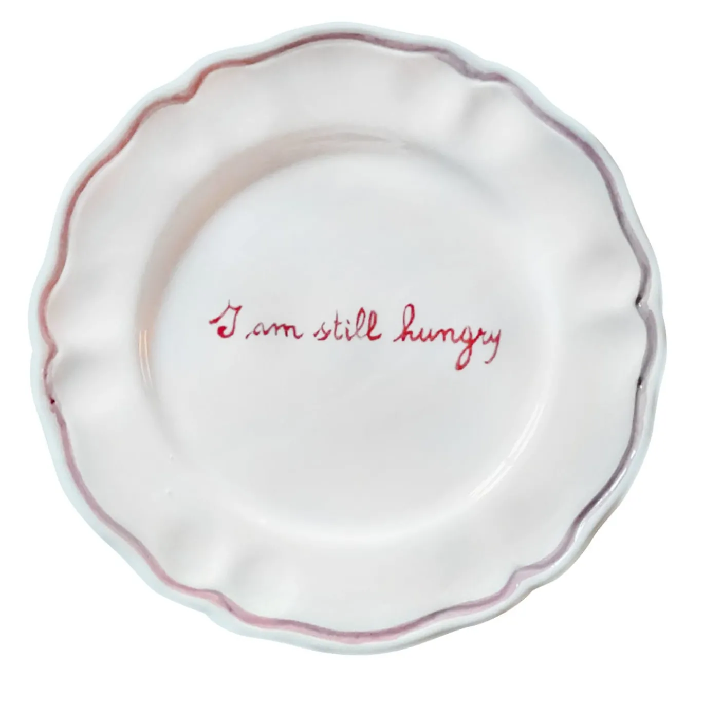 Set di 6 piatti smerlati in ceramica "Ho ancora fame
