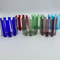 Set di 2 piccoli bicchieri da acqua blu a coste