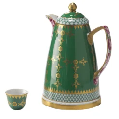 Set di piccoli thermos Dallah verdi e rosa e 6 tazze Finjan