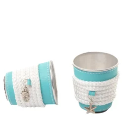 Set di 6 portabicchieri di carta in alluminio turchese e bianco