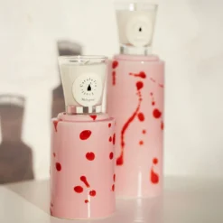 Set di 2 portacandele rosa con 4 candele fragranza melograno