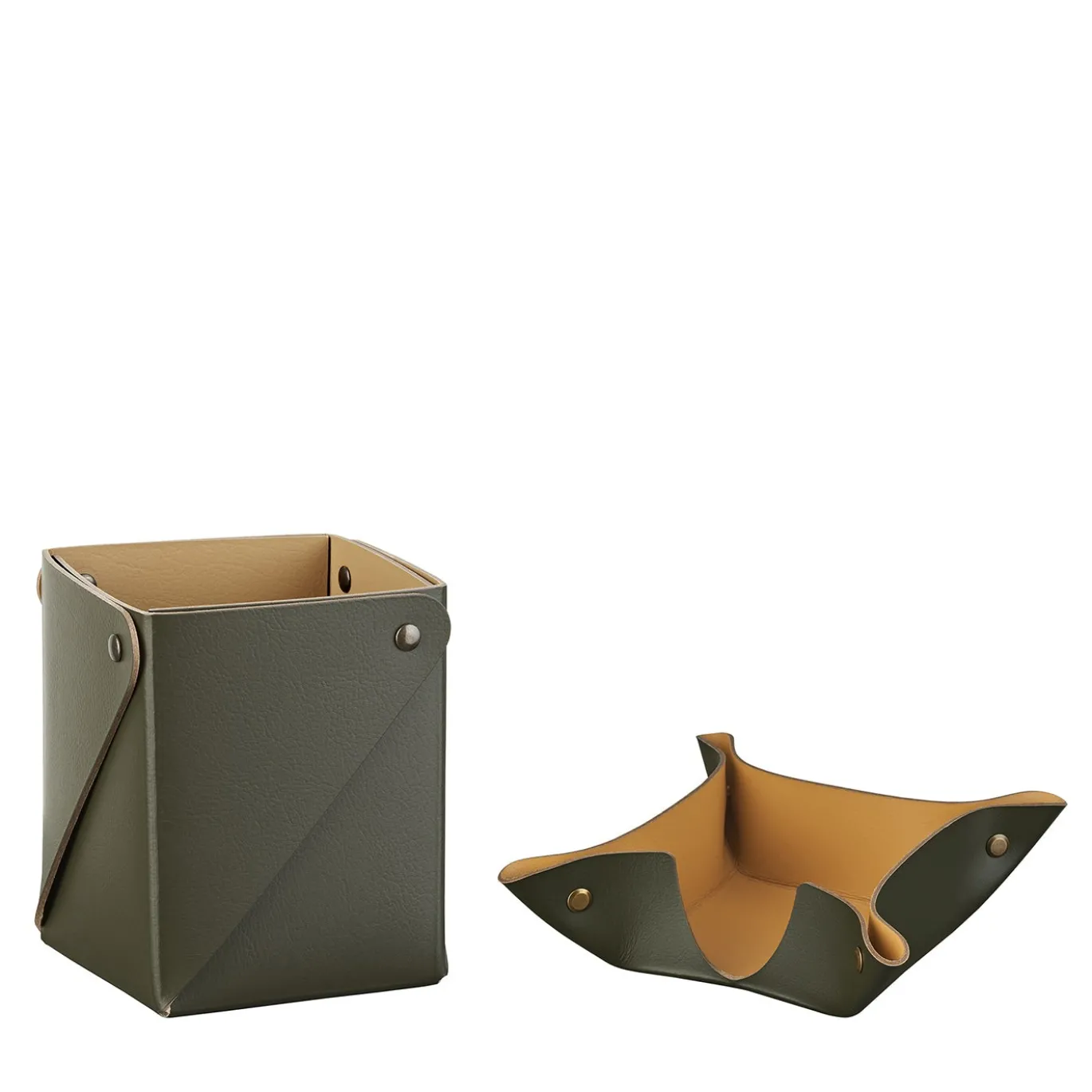 Set di portacartine in pelle oliva e senape e Miu Box