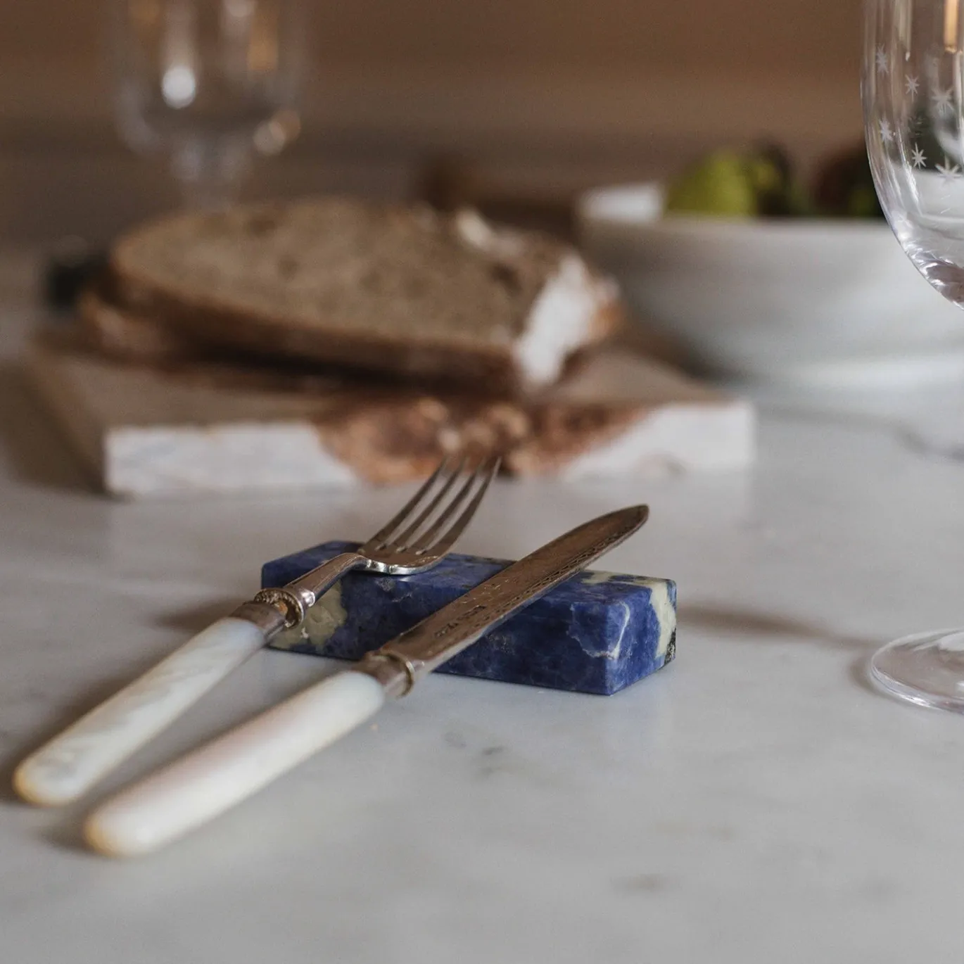 Set di 4 portaposate in marmo blu