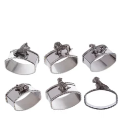Set di 6 porta tovaglioli in argento sterling a forma di animale