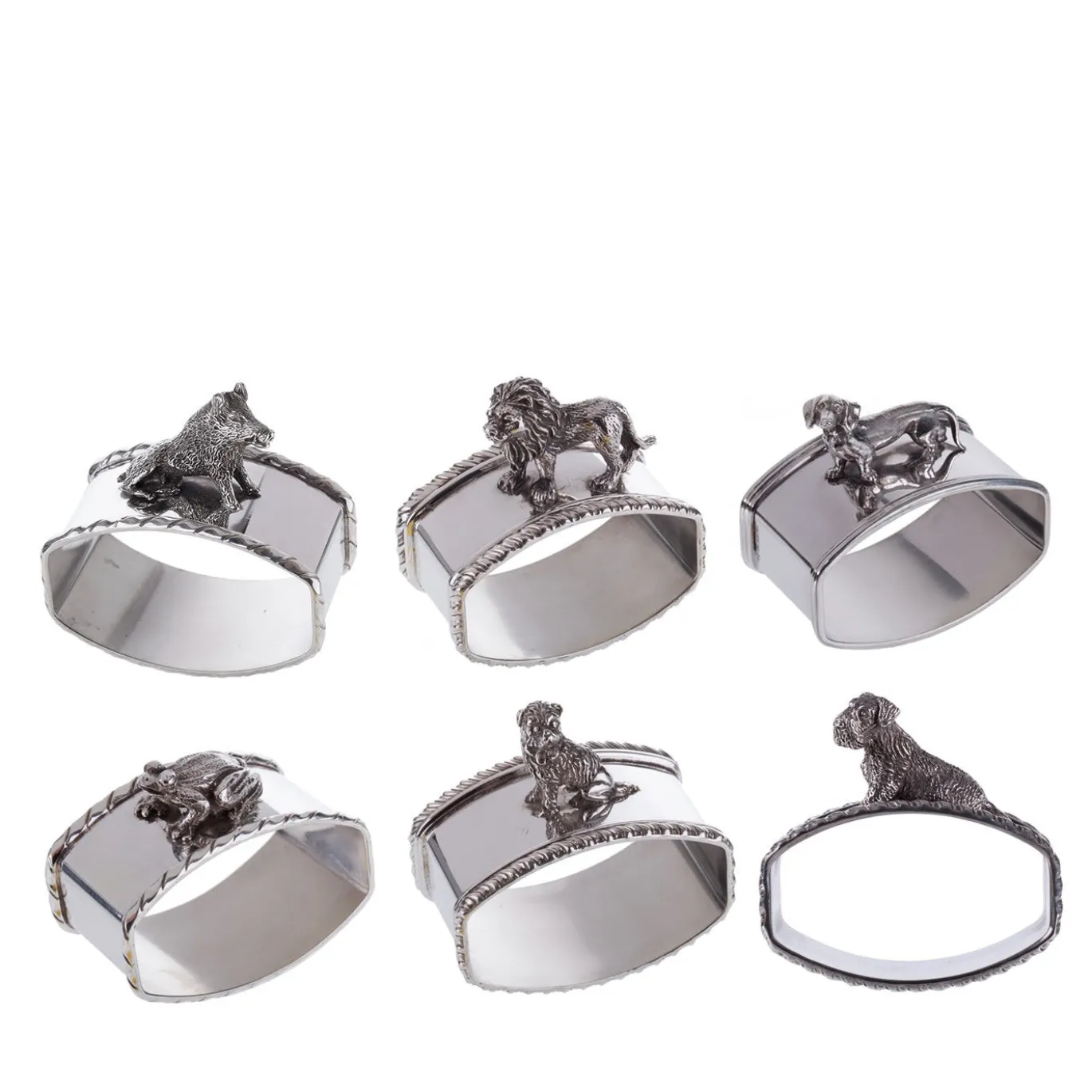 Set di 6 porta tovaglioli in argento sterling a forma di animale