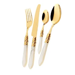 Set di posate Aladdin PVD Gold 24 pezzi in avorio con scatola
