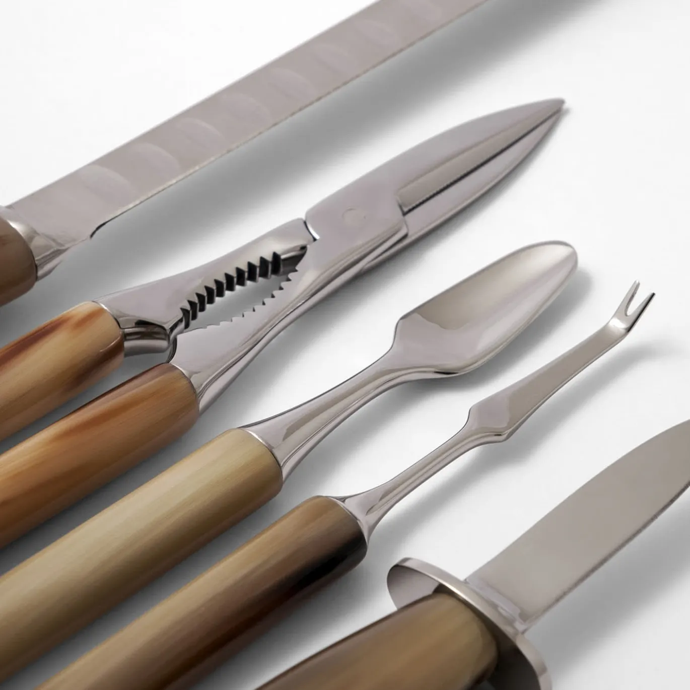 Set di posate Fish and Shellfish Deluxe in corno naturale