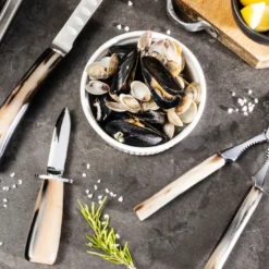 Set di posate Fish and Shellfish Deluxe in corno naturale
