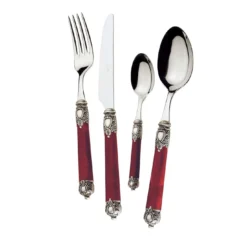 Set di Posate Rinascimento 24 Pezzi in Acciaio Inossidabile Bordeaux con Scatola