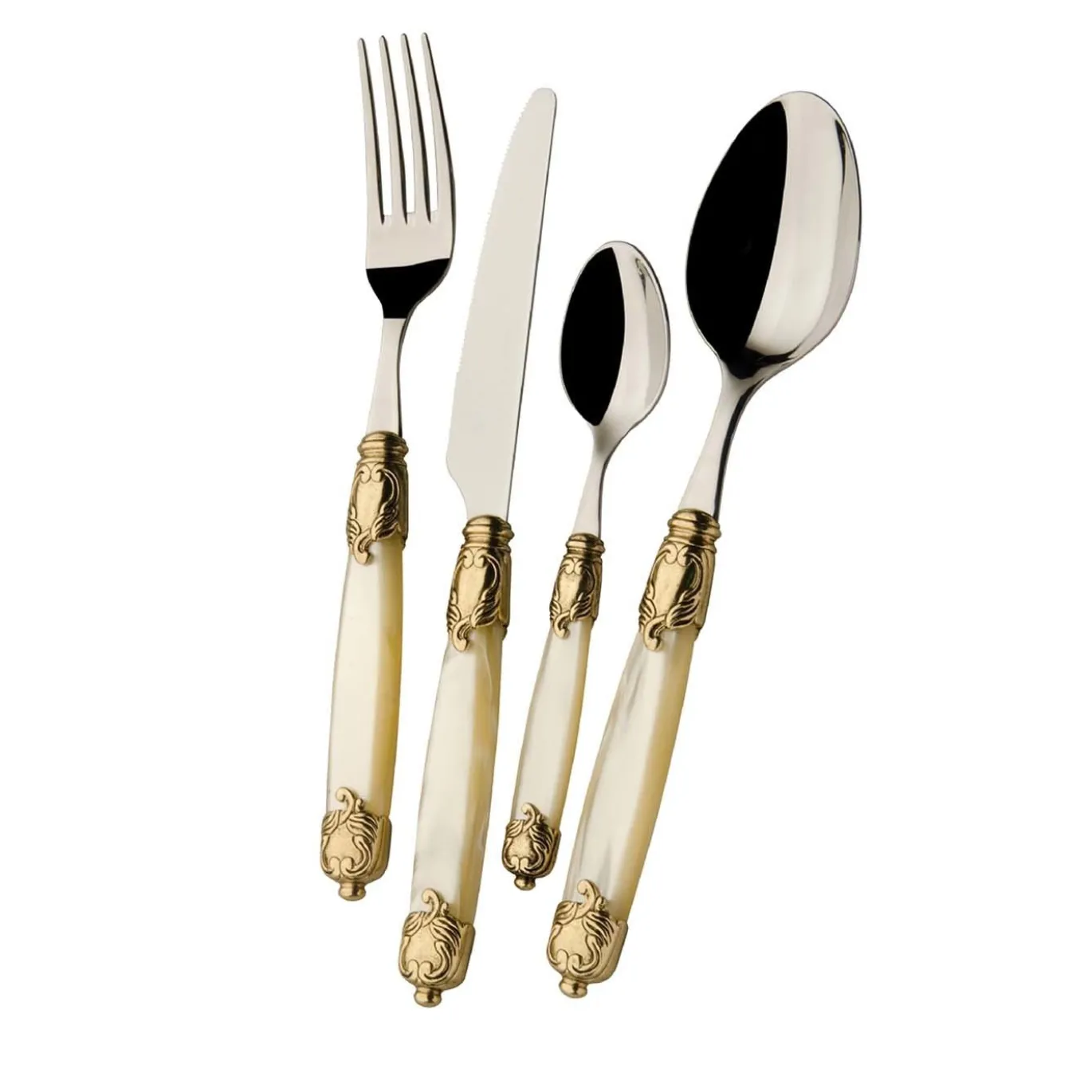 Set di posate 'Rococo' Gold 24 pezzi in avorio con scatola