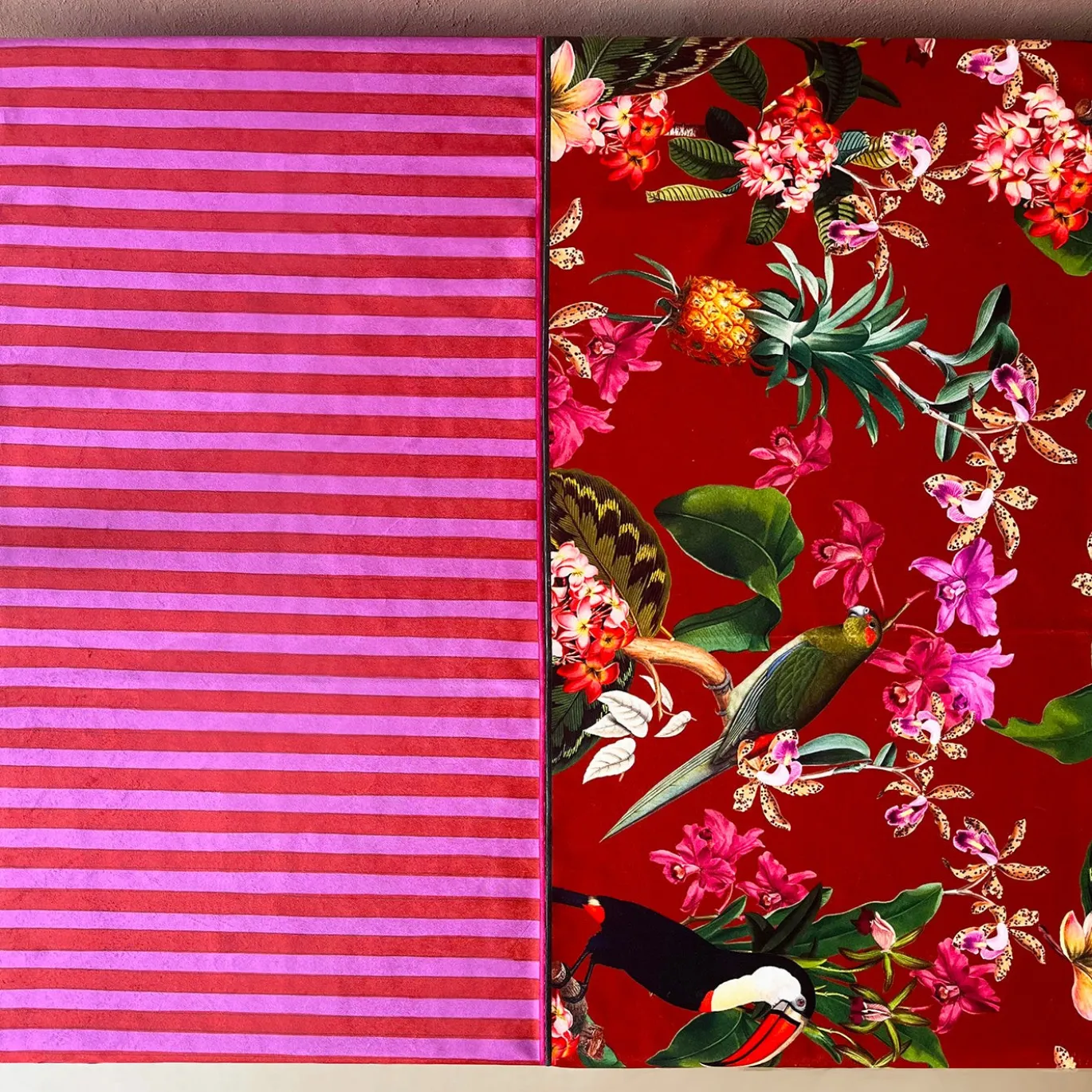 Set di 2 Runner Tropicale e a righe Rosse