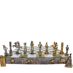 Set di Scacchi Indiani contro Cowboy in Bronzo