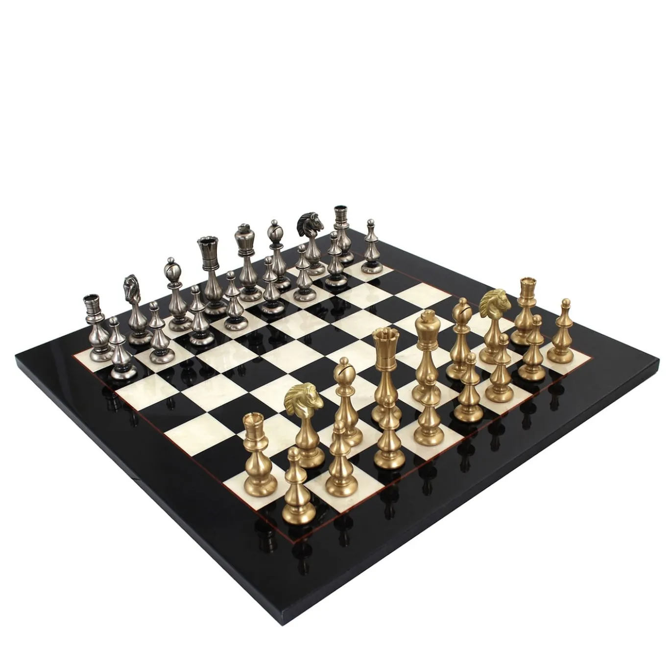Set di Scacchi Orientale Contemporaneo in Ottone e Legno