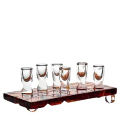 Set di sei bicchieri di cristallo e vassoio d'ambra Moutai