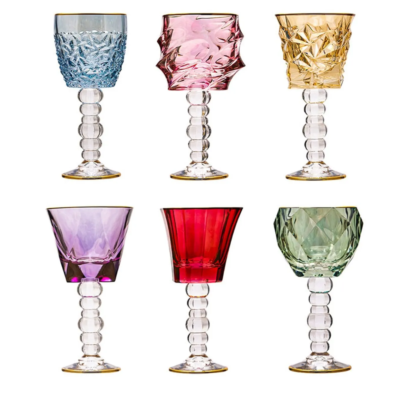 Set di sei calici alti assortiti