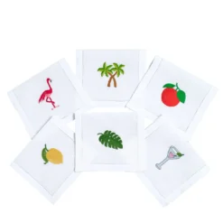 Set di sei tovagliette per bevande ricamate a mano Flamingo & Co