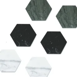 Set di 6 sottobicchieri bianchi esagonali in marmo bianco