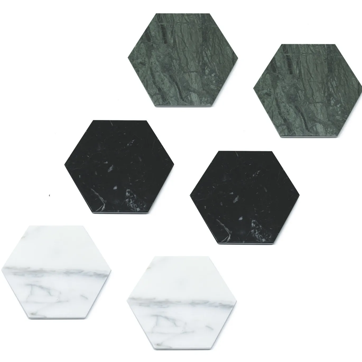 Set di 6 sottobicchieri esagonali in marmo nero