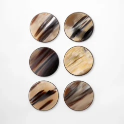 Set di 6 Sottobicchieri in Corno Naturale Marrone