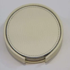 Set di 6 sottobicchieri in pelle avorio