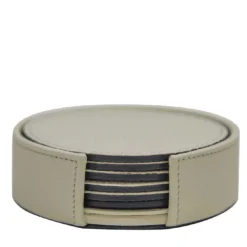 Set di 6 sottobicchieri in pelle avorio