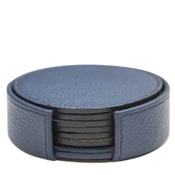 Set di 6 sottobicchieri in pelle blu reale