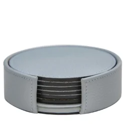 Set di 6 sottobicchieri in pelle blu chiaro