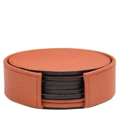 Set di 6 sottobicchieri in pelle arancione