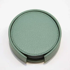 Set di 6 sottobicchieri in pelle verde salvia
