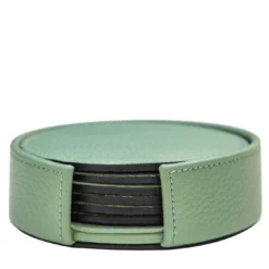 Set di 6 sottobicchieri in pelle verde salvia