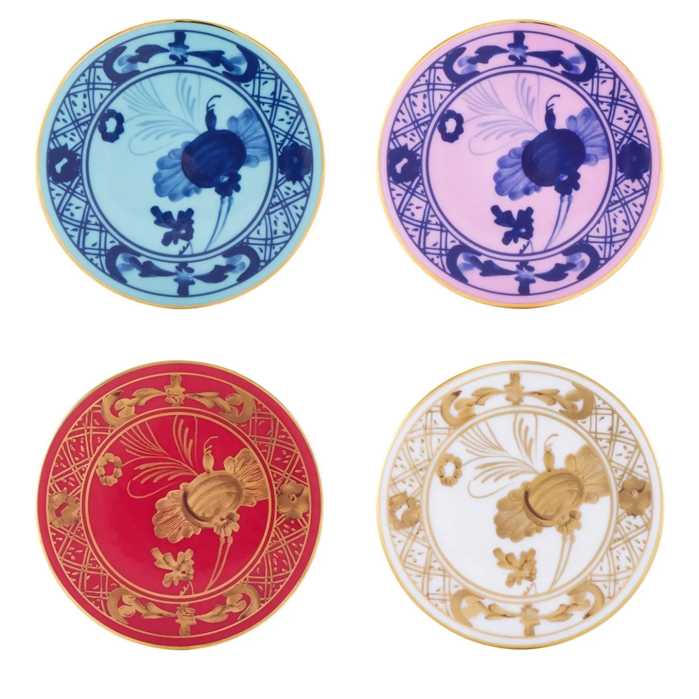 Set di 4 Sottobicchieri Oriente Italiano Iris, Azalea, Rubrum, Aurum in Porcellana