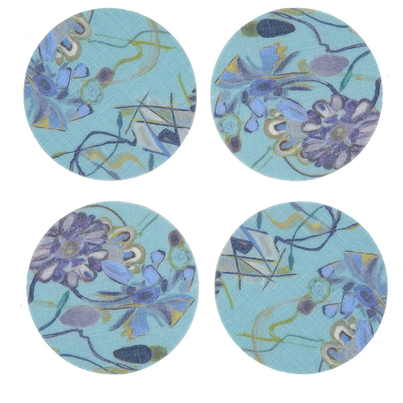 Set di 8 sottobicchieri rivestiti in azzurro Bouquet
