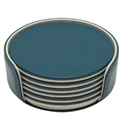 Set di 6 sottobicchieri rotondi Mondrian Amalfi Blue e Luna White