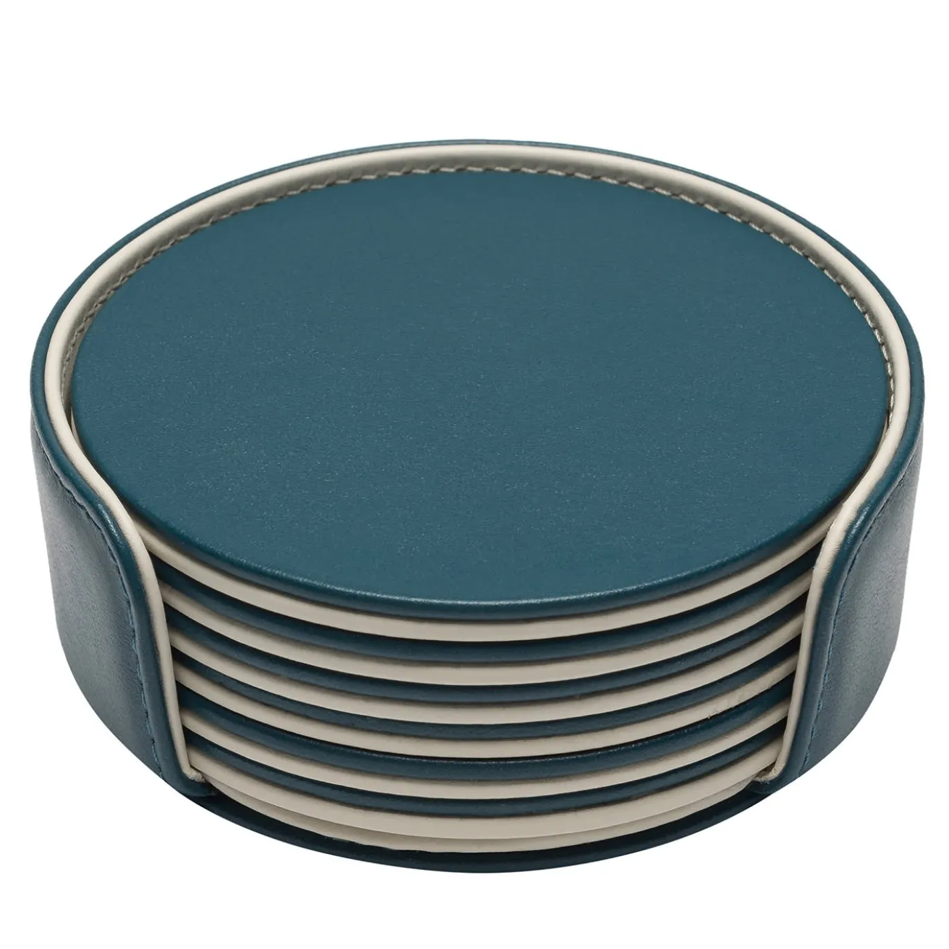 Set di 6 sottobicchieri rotondi Mondrian Amalfi Blue e Luna White