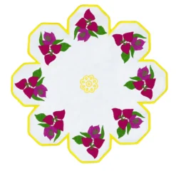 Set di 2 sotto piatti rotondi in lino bianco e rosa Bougainville