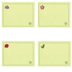 Set di 4 sottopiattti in lino giallo con cactus mediterranei